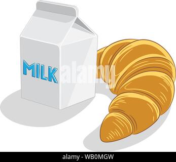 Vector Illustration of Milk and Croissant Breakfast isolated on a white background Stock Vector