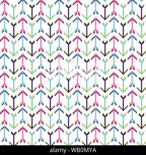 Arrows geometric seamless pattern pixelart texture. Stock Vector