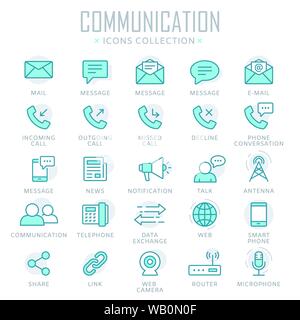 Collection of communication thin line icons Stock Vector