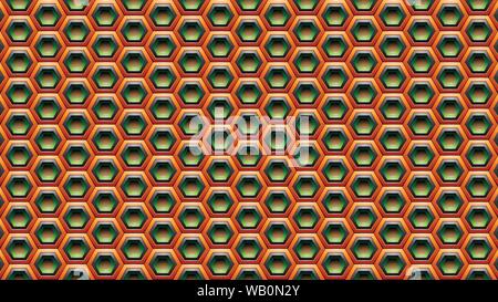Vector Illustration of Orange Green and Black Embossed Hexagon Background Stock Vector