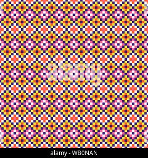 Folk geometric seamless pattern pixel art and rhomb bead shapes texture. Stock Vector