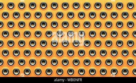 Vector Illustration of Yellow Black and Grey Embossed Round Loudspeaker Background Stock Vector