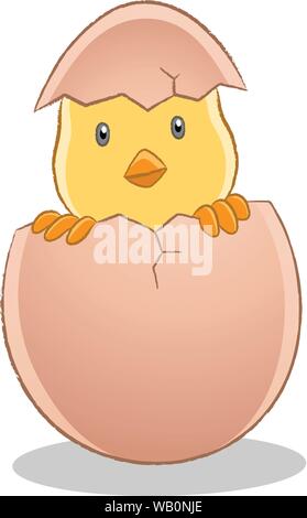 Vector Illustration of Yellow Easter Chick Have Just Broken Egg isolated on a white background Stock Vector
