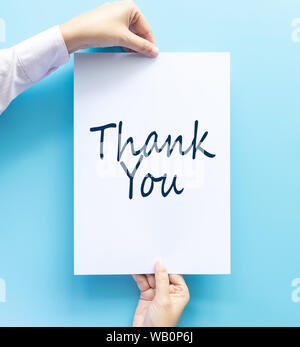 thank you card - thank you text on blue background Stock Photo - Alamy