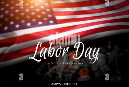 USA Labor Day greeting card with american flag background Stock Photo