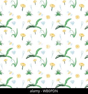 Seamless pattern with flowers, leaves, branches. Vector colorful endless floral background. The elegant illustration for fashion prints, fabric, scrap Stock Vector