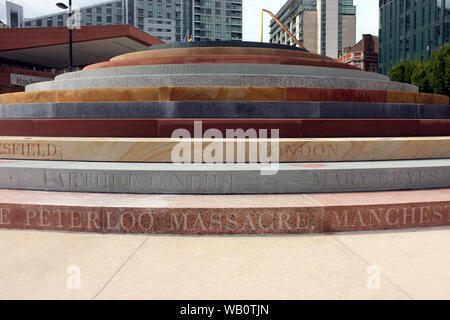 The Peterloo Memorial artwork commemorating the dead and injured at the Peterloo massacre on St Peter's Field, Central Manchester UK. photo DON TONGE Stock Photo