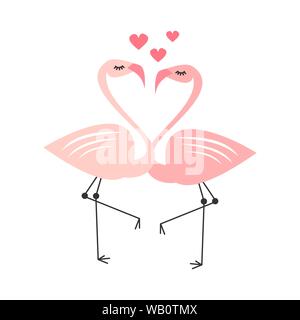 cute cartoon lovely flamingo couple in love vector illustration Stock Vector