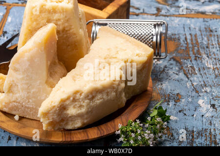 Cheese collection, hard italian cheese, aged parmesan and grana padano cheese  close up Stock Photo