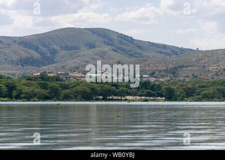 Workers housing on a hill above lake Naivasha, Kenya, East Africa Stock Photo