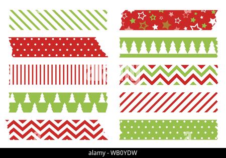 Christmas washi tapes set. Colored scotch lines Stock Vector