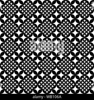 Seamless geometrical curved star pattern background - monochrome vector design from stars Stock Vector