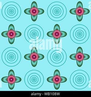 Seamless pattern background with flowers and circles on the water, colorful illustration, eps10 Stock Vector