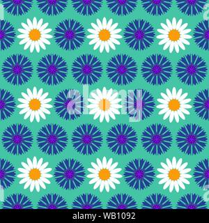 Seamless pattern background with blue flowers, colorful illustration, eps10. Clipping mask applied. This pattern is available as Swatches. Stock Vector