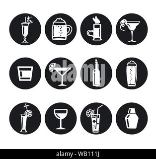 illustration of icons set alcohol drinks and cocktails for bar Stock Vector