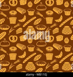 illustration of seamless pattern of different kind of bread and bakery Stock Vector