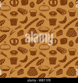 illustration of seamless pattern of different kind of bread and bakery Stock Vector
