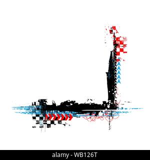 Black grunge square corner frame with red and blue race elements Stock Vector