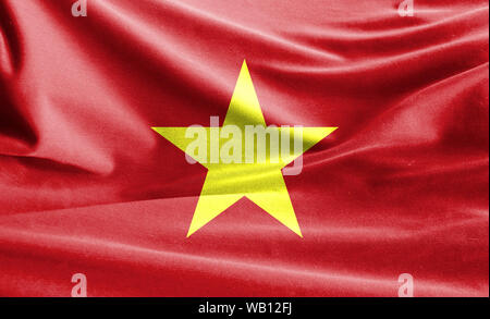 Realistic flag of Vietnam on the wavy surface of fabric Stock Photo