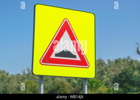 Dutch Road Sign: warning speed bump is coming Stock Photo