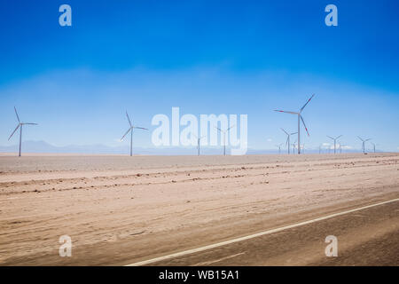 Wind turbines in the Atacama Desert, Chile Stock Photo