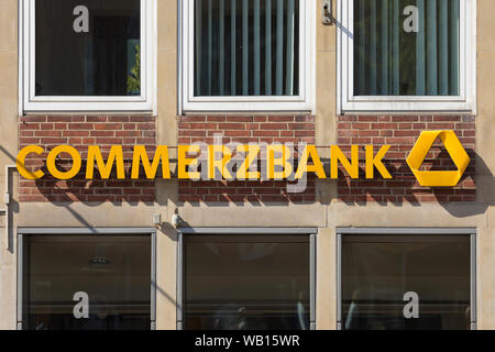 Stade, Germany - August 22, 2019: Commerzbank signage above branch entrance. Stock Photo