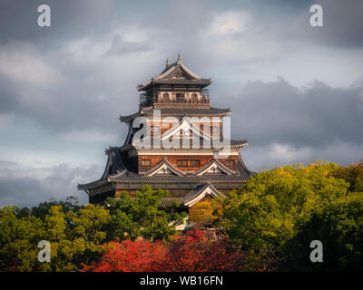 Hiroshima Castle, also known as Carp Castle, originally from the 1590s but rebuilt in 1958 after destruction in the 1945 atomic blast. Stock Photo