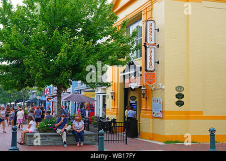 CAPE MAY, NJ -14 AUG 2019- View of the Washington Street Mall, a pedestrian street with shops and restaurants in historic downtown Cape May, New Jerse Stock Photo