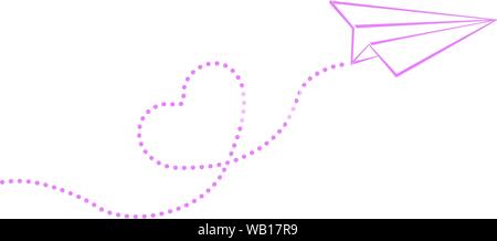 simple paper plane and heart shaped flight path vector illustration Stock Vector
