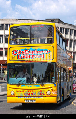 City Explorer Liverpool sightseeing bus, Castle Street, Liverpool, Liverpool, Merseyside, England, United Kingdom Stock Photo