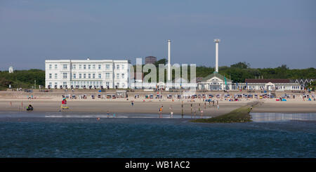 Germany, Lower Saxony, East Frisia, Norderney, West beach and Haus am Weststrand Stock Photo