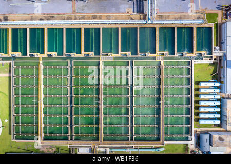 Aerial view of The Solid Contact Clarifier Tank type Sludge Recirculation in Water Treatment plant Stock Photo