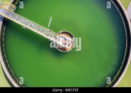 Aerial view of The Solid Contact Clarifier Tank type Sludge Recirculation in Water Treatment plant Stock Photo