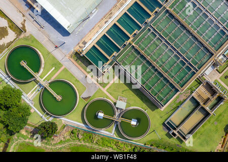 Aerial view of The Solid Contact Clarifier Tank type Sludge Recirculation in Water Treatment plant Stock Photo