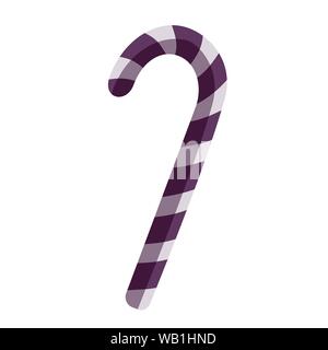 Vector illustration of candy cane sweet stick. Christmas or New Year festive object. Purple candy isolated on white background. Greeting card, gift pr Stock Vector
