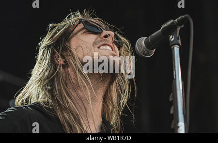 Copenhagen, Denmark. 19th, June 2019. Like A Storm, the hard rock band from New Zealand, performs a live concert during the Danish heavy metal festival Copenhell 2019 in Copenhagen. Here guitarist Matt Brooks is seen live on stage. (Photo credit: Gonzales Photo - Nikolaj Bransholm). Stock Photo