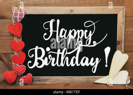 Chalkboard With English Text Happy Birthday Many Red Textile
