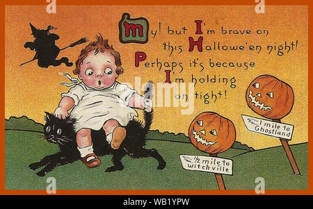 Vintage Postcard - Halloween Cartoon -31st October Stock Photo