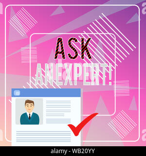 Word writing text Ask An Expert. Business photo showcasing confirmation that have read understand and agree with guidelines Curriculum Vitae Resume of Stock Photo