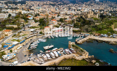 Jbeil Marina, Byblos Castle, Byblos, Lebanon Stock Photo