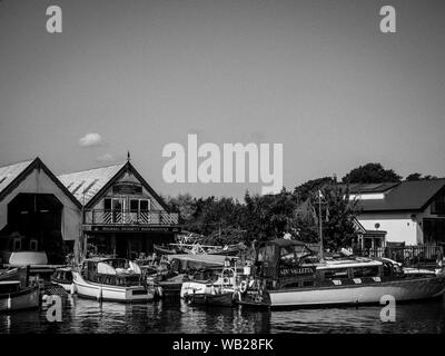 Black and White Landscape, Traditional Boat Builders, Laleham Staines, River Thames, Surrey, England, UK, GB. Stock Photo