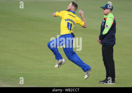 Chester Le Street, UK. 23 August 2019. Durham's Nathan Rimmington bowling during the Vitality T20 Blast match between Durham County Cricket Club and Yorkshire County Cricket Club at Emirates Riverside, Chester le Street on Friday 23rd August 2019. (Credit: Mark Fletcher | MI News) Credit: MI News & Sport /Alamy Live News Stock Photo