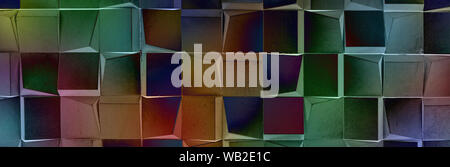 decorative colorful wall of concrete cubes, panoramic image Stock Photo