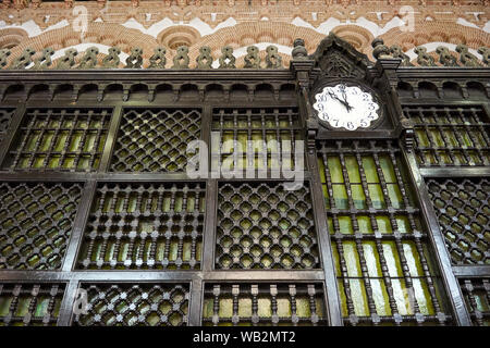 TOLEDO, SPAIN - APRIL 24, 2018: Clock and details of the railway station of Toledo. Stock Photo