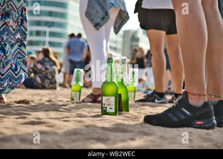 Gijón, Spain; August 23, 2019: Traditional Natural Cider Fest in Gijón, Asturias, where 9721 persons beated the former record of persons 'escanciando' Stock Photo