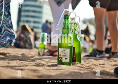 Gijón, Spain; August 23, 2019: Traditional Natural Cider Fest in Gijón, Asturias, where 9721 persons beated the former record of persons 'escanciando' Stock Photo