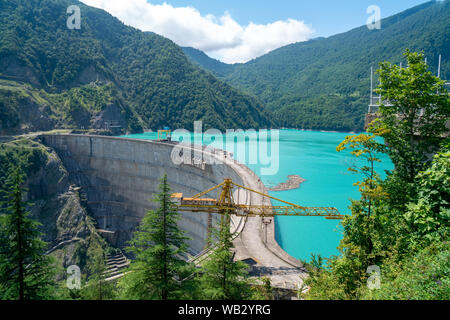Wide view of The Enguri hydroelectric power station HES. Georgia. Stock Photo