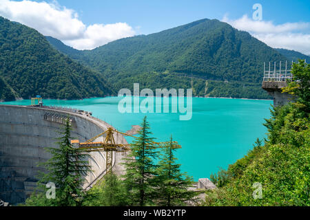 Wide view of The Enguri hydroelectric power station HES. Georgia. Stock Photo