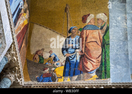 Mosaics on the west façade of the Basilica di San Marco (St Mark's Basilica), Saint Mark's Square, Venice, Italy Stock Photo