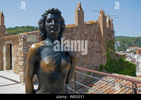 Statue of Ava Gardner in the old village of Tossa De Mar, Spain Stock Photo